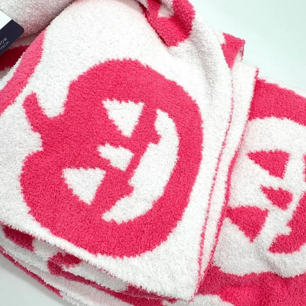 Novogratz Pink White Reversible Jack O Lantern Pumpkin Halloween Throw Blanket